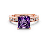 Rose gold Princess Cut Amethyst Milgrain Pavé Engagement Ring with Four-Prong Setting_12