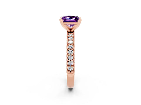 Rose gold Princess Cut Amethyst Milgrain Pavé Engagement Ring with Four-Prong Setting_14