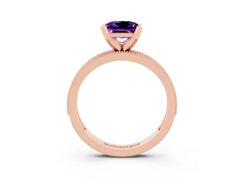 Rose gold Princess Cut Amethyst Milgrain Pavé Engagement Ring with Four-Prong Setting_15