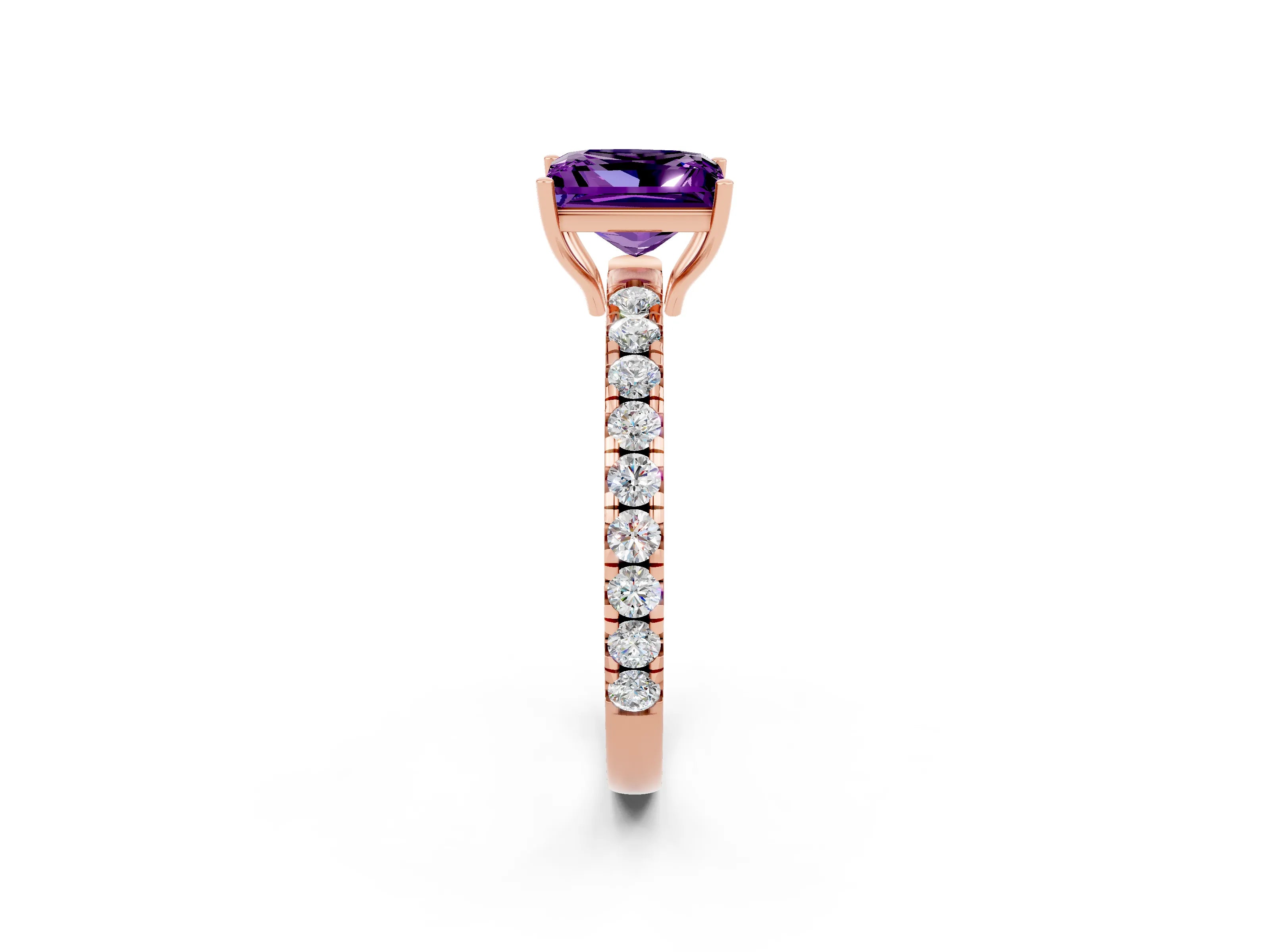 Rose gold Princess Cut Amethyst Pavé Solitaire Engagement Ring with Four-Prong Setting_14