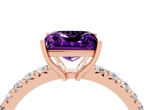 Rose gold Princess Cut Amethyst Pavé Solitaire Engagement Ring with Four-Prong Setting_16