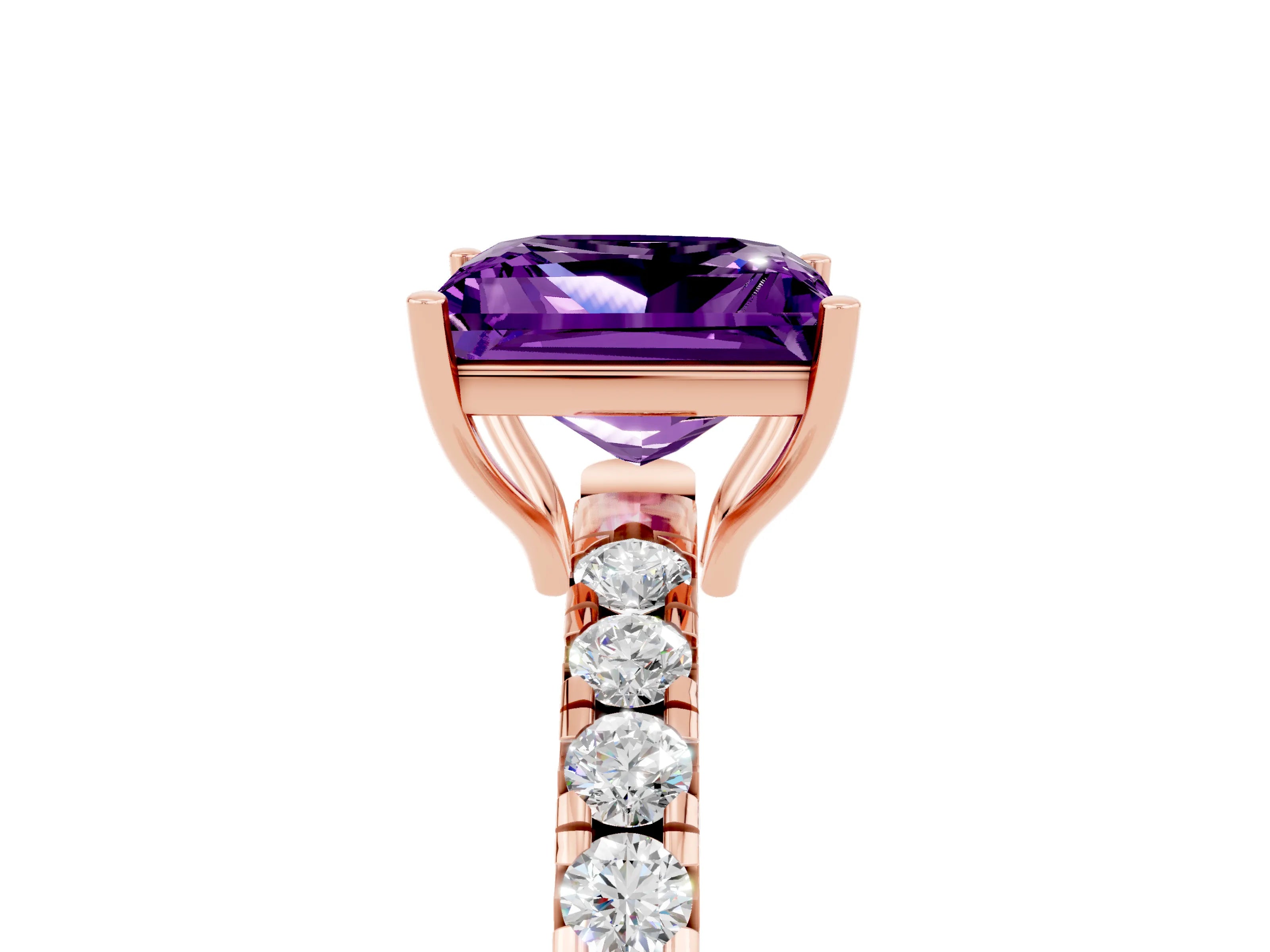Rose gold Princess Cut Amethyst Pavé Solitaire Engagement Ring with Four-Prong Setting_17