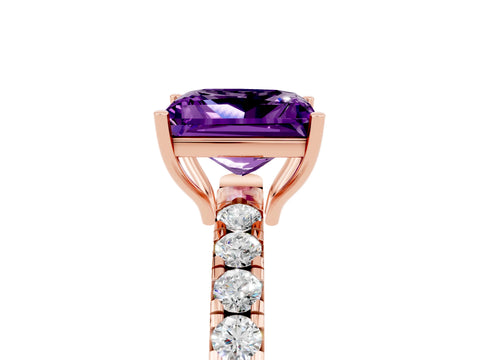 Rose gold Princess Cut Amethyst Pavé Solitaire Engagement Ring with Four-Prong Setting_17
