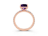 Rose gold Princess Cut Amethyst Pavé Solitaire Ring with Round Band and Prong Setting_27