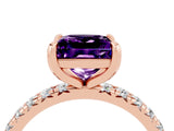 Rose gold Princess Cut Amethyst Pavé Solitaire Ring with Round Band and Prong Setting_28