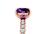 Rose gold Princess Cut Amethyst Pavé Solitaire Ring with Round Band and Prong Setting_29