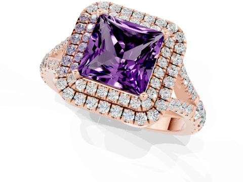 Rose gold Princess Cut Amethyst Pavé Split Shank Double Halo Engagement Ring_1