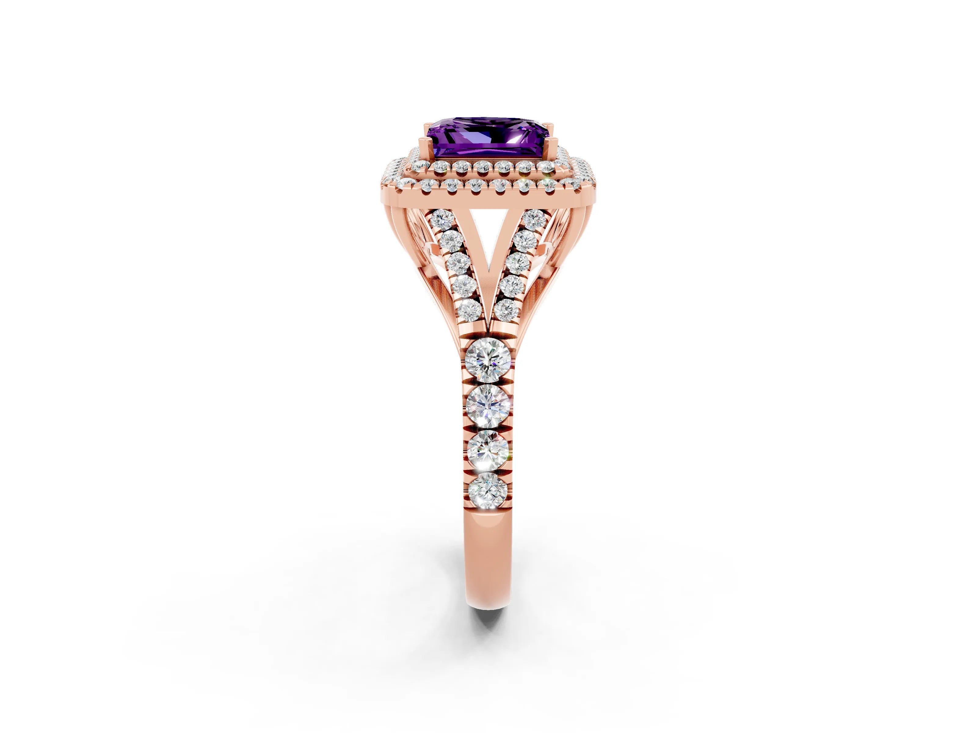 Rose gold Princess Cut Amethyst Pavé Split Shank Double Halo Engagement Ring_2