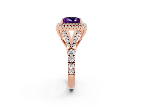 Rose gold Princess Cut Amethyst Pavé Split Shank Double Halo Engagement Ring_2