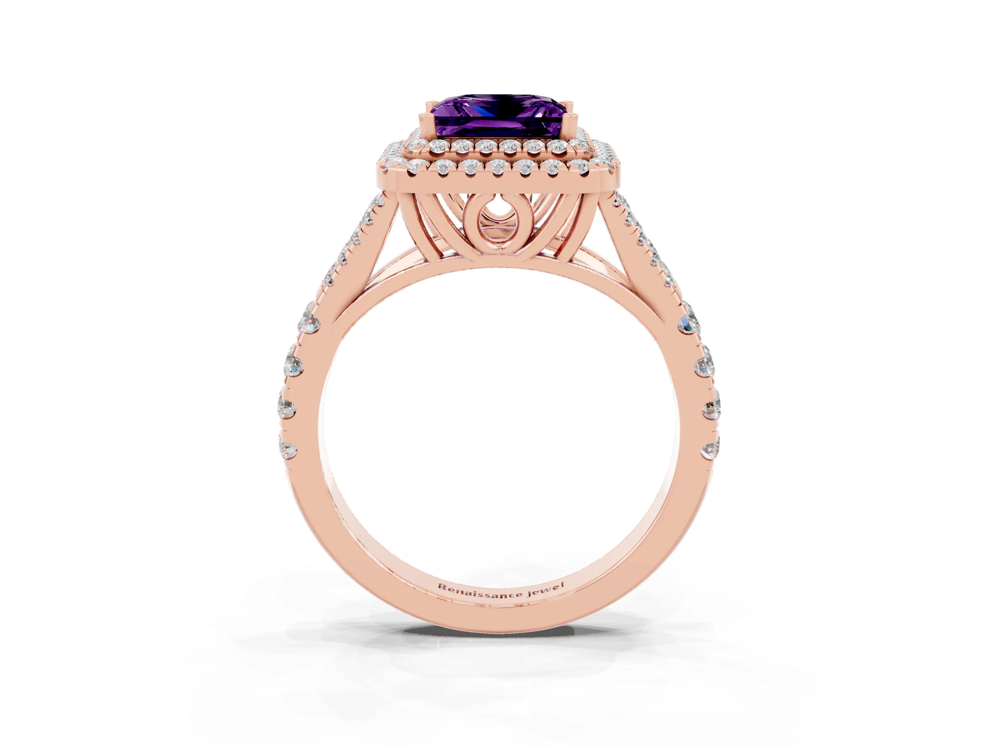 Rose gold Princess Cut Amethyst Pavé Split Shank Double Halo Engagement Ring_3
