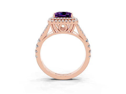 Rose gold Princess Cut Amethyst Pavé Split Shank Double Halo Engagement Ring_3