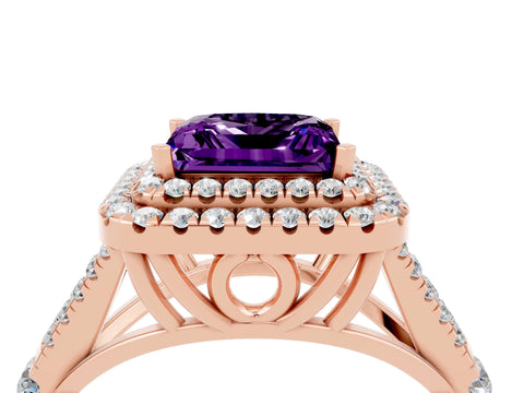 Rose gold Princess Cut Amethyst Pavé Split Shank Double Halo Engagement Ring_4