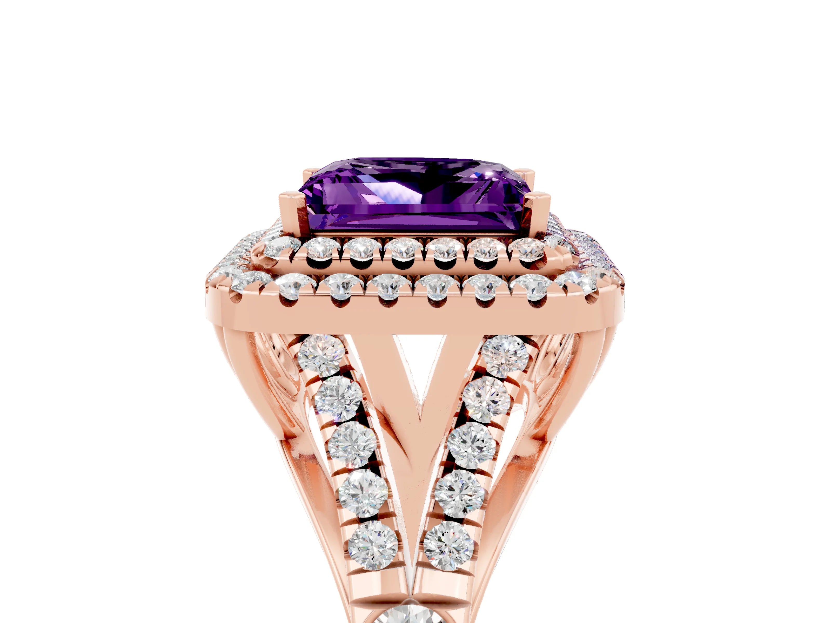 Rose gold Princess Cut Amethyst Pavé Split Shank Double Halo Engagement Ring_5