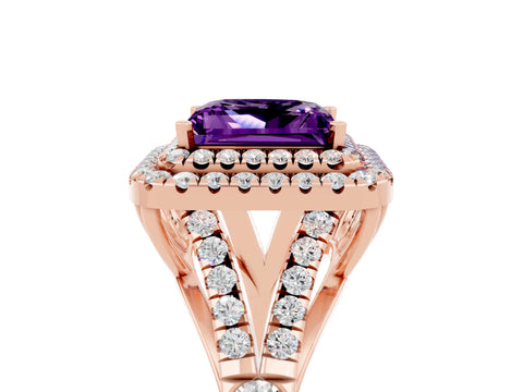 Rose gold Princess Cut Amethyst Pavé Split Shank Double Halo Engagement Ring_5