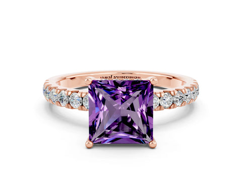 Rose gold Princess Cut Amethyst Pave Band Solitaire Ring with Four-Prong Setting_24
