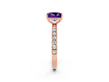 Rose gold Princess Cut Amethyst Pave Band Solitaire Ring with Four-Prong Setting_26