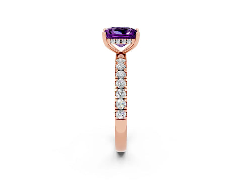 Rose gold Princess Cut Amethyst Pave Band Solitaire Ring with Four-Prong Setting_26