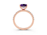 Rose gold Princess Cut Amethyst Pave Band Solitaire Ring with Four-Prong Setting_27