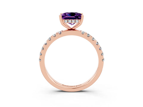 Rose gold Princess Cut Amethyst Pave Band Solitaire Ring with Four-Prong Setting_27