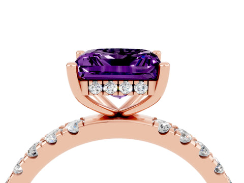 Rose gold Princess Cut Amethyst Pave Band Solitaire Ring with Four-Prong Setting_28