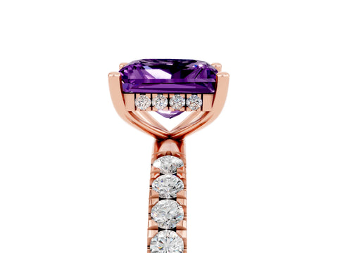 Rose gold Princess Cut Amethyst Pave Band Solitaire Ring with Four-Prong Setting_29