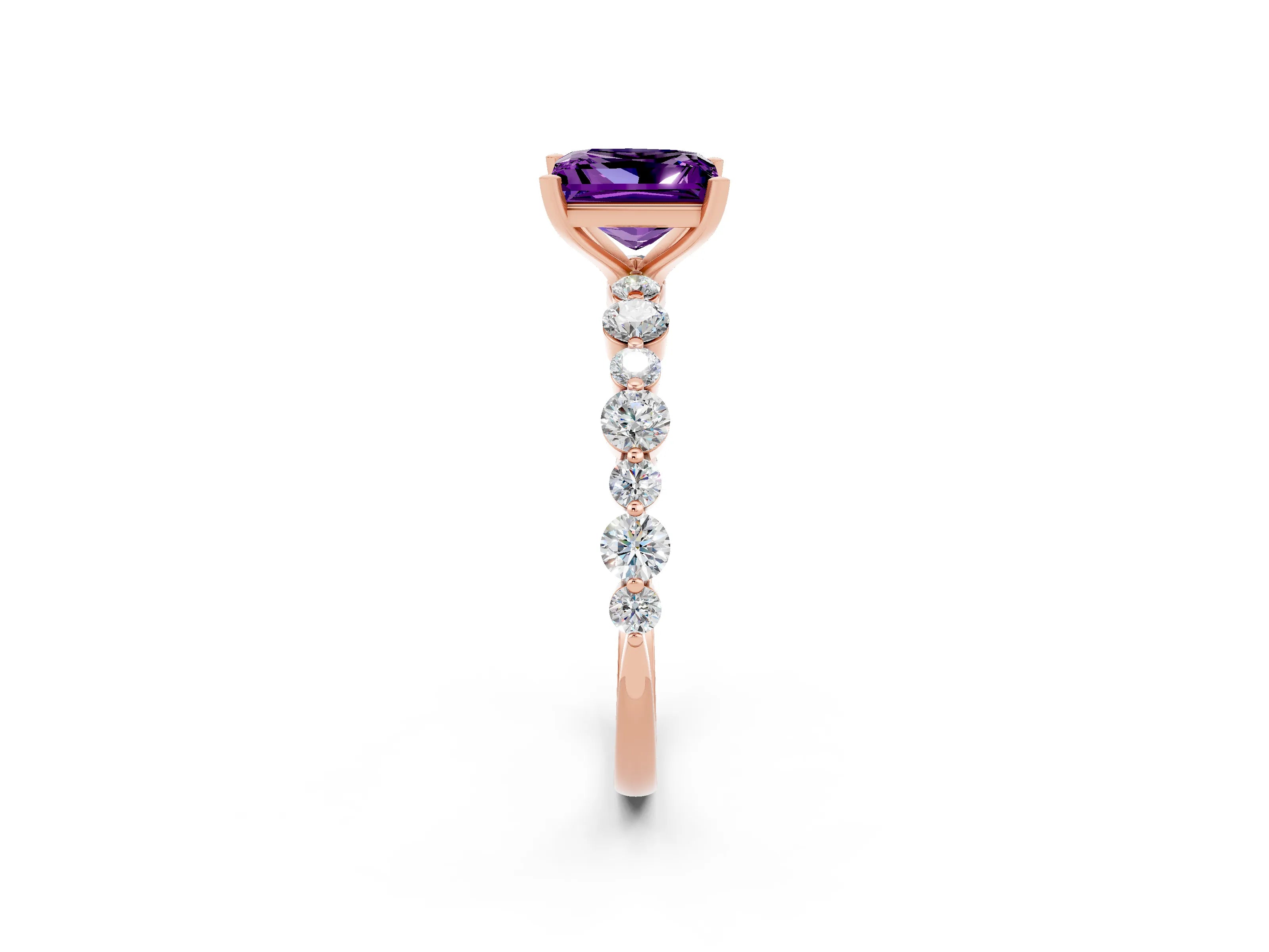 Rose gold Princess Cut Amethyst Prong Set Engagement Ring with Pavé Band_2