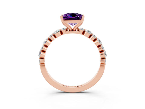 Rose gold Princess Cut Amethyst Prong Set Engagement Ring with Pavé Band_3