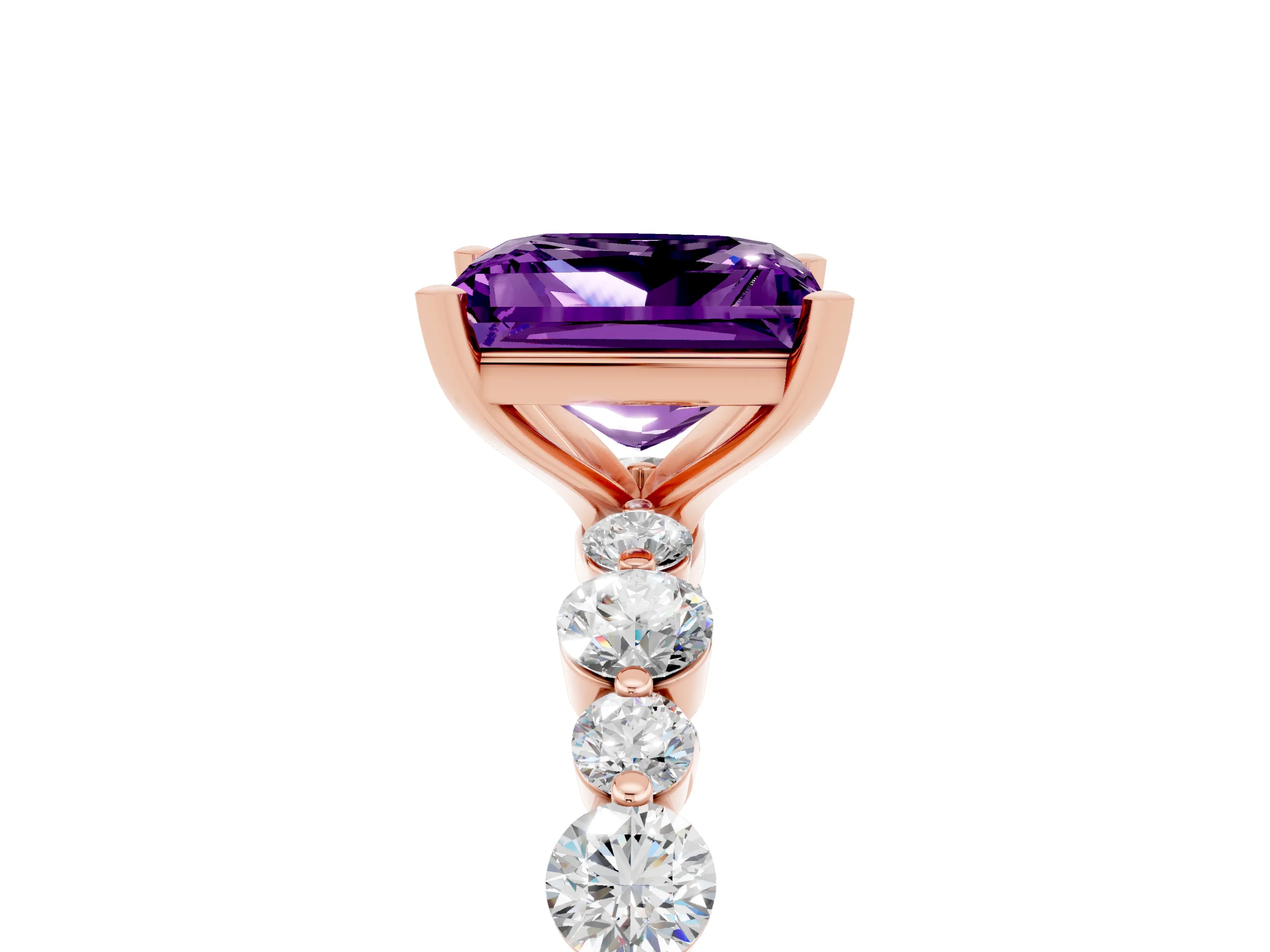 Rose gold Princess Cut Amethyst Prong Set Engagement Ring with Pavé Band_5