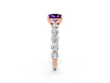 Rose gold Princess Cut Amethyst Prong Setting with Side Stones on a Pave Band_2