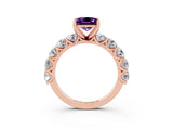 Rose gold Princess Cut Amethyst Prong Setting with Side Stones on a Pave Band_3