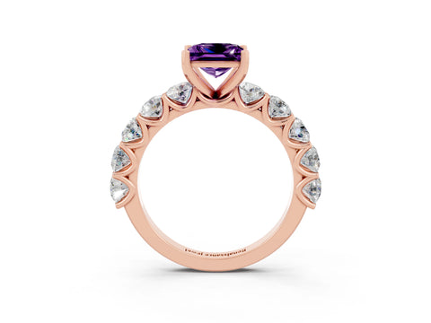 Rose gold Princess Cut Amethyst Prong Setting with Side Stones on a Pave Band_3