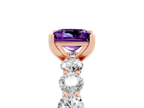 Rose gold Princess Cut Amethyst Prong Setting with Side Stones on a Pave Band_5