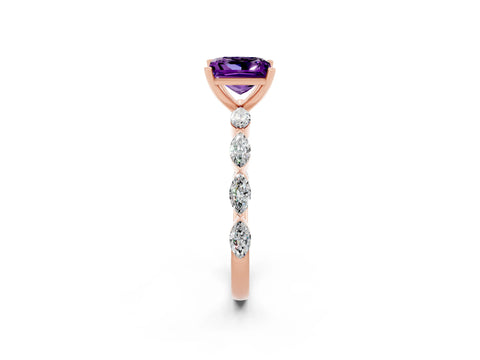 Rose gold Princess Cut Amethyst Ring with Marquise Side Stones and Prong Setting_2