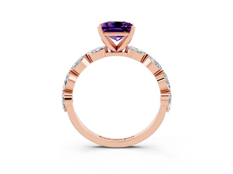 Rose gold Princess Cut Amethyst Ring with Marquise Side Stones and Prong Setting_3