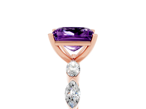 Rose gold Princess Cut Amethyst Ring with Marquise Side Stones and Prong Setting_5