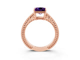 Rose gold Princess Cut Amethyst Ring with Milgrain Pavé Band and Four-Prong Setting_15
