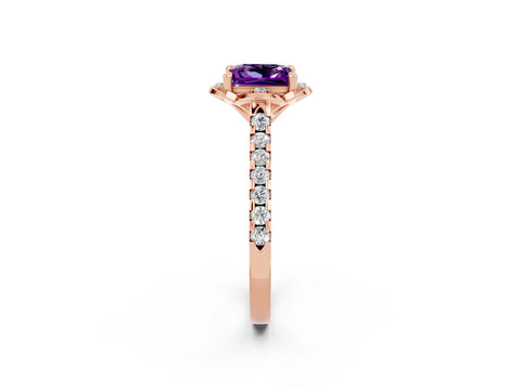 Rose gold Princess Cut Amethyst Ring with Pavé Band and Floral Prong Setting_2