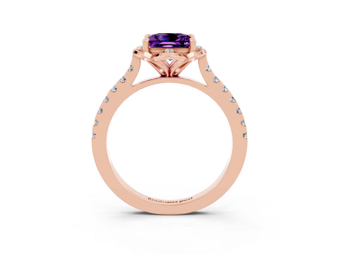 Rose gold Princess Cut Amethyst Ring with Pavé Band and Floral Prong Setting_3