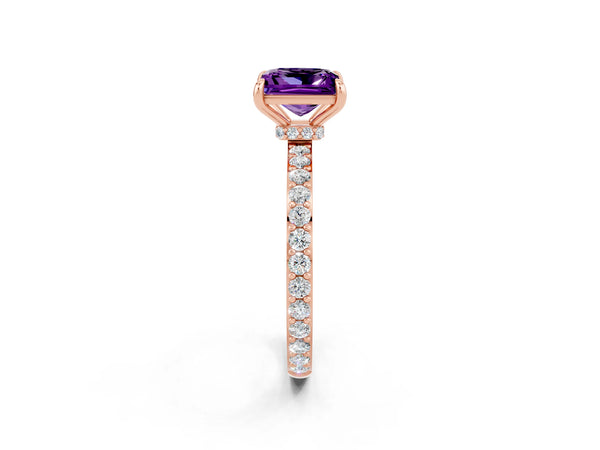 Rose gold Princess Cut Amethyst Pavé Engagement Ring with Round  Accents and Prong Setting