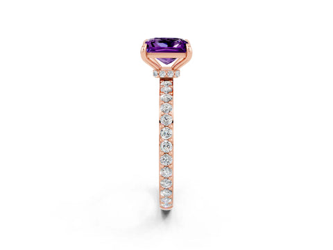 Rose gold Princess Cut Amethyst Ring with Pavé Band and Four-Prong Setting_2