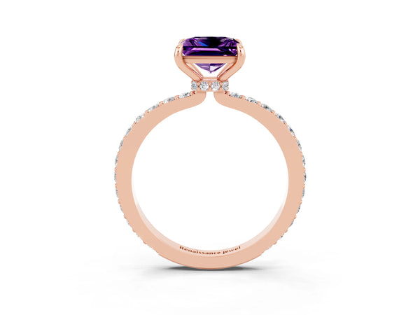 Rose gold Princess Cut Amethyst Pavé Engagement Ring with Round  Accents and Prong Setting