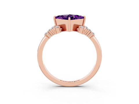 Rose gold Princess Cut Amethyst Ring with Side Stones and Four-Prong Setting_39