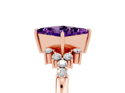 Rose gold Princess Cut Amethyst Ring with Side Stones and Four-Prong Setting_41