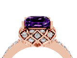 Rose gold Princess Cut Amethyst Scalloped Halo Engagement Ring with Round Shared Prong Band_16