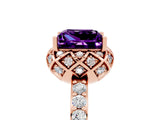 Rose gold Princess Cut Amethyst Scalloped Halo Engagement Ring with Round Shared Prong Band_17