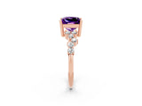 Rose gold Princess Cut Amethyst Scattered Round Accent Ring with Prong Setting_27