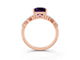 Rose gold Princess Cut Amethyst Scattered Round Accent Ring with Prong Setting_28