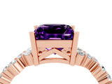 Rose gold Princess Cut Amethyst Scattered Round Accent Ring with Prong Setting_29
