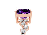Rose gold Princess Cut Amethyst Scattered Round Accent Ring with Prong Setting_30