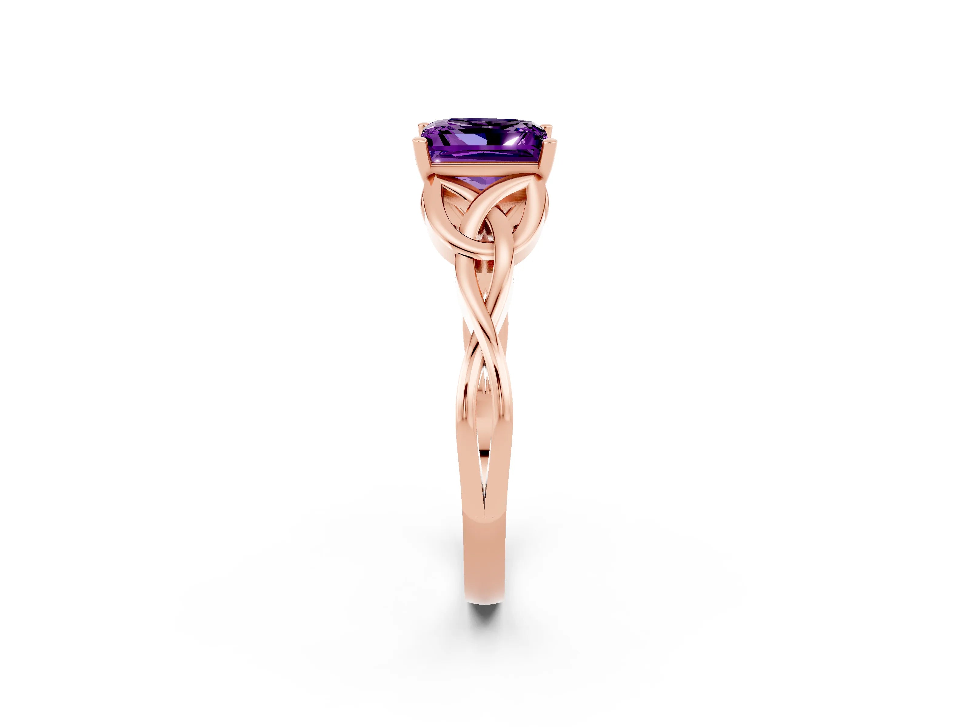 Rose gold Princess Cut Amethyst Solitaire Celtic Knot Ring with Four-Prong Setting_14